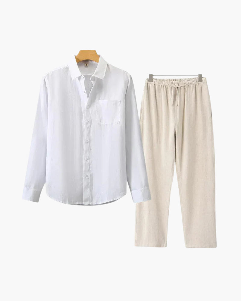 Christopher | Lange Ärmel Hemd & Hose Zweiteiliges Leinen-Set Herren-Sommer-Outfit