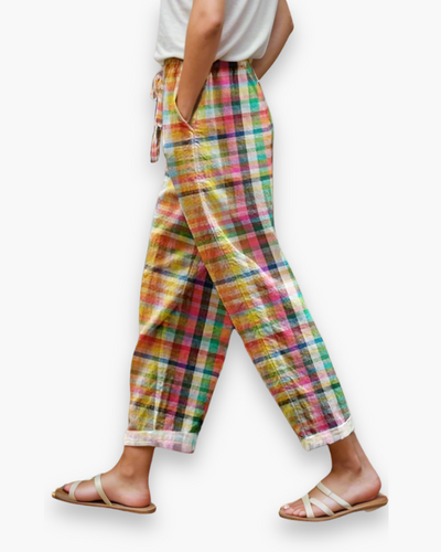 Damen Bequeme Karohose | Vintage Stoffhose