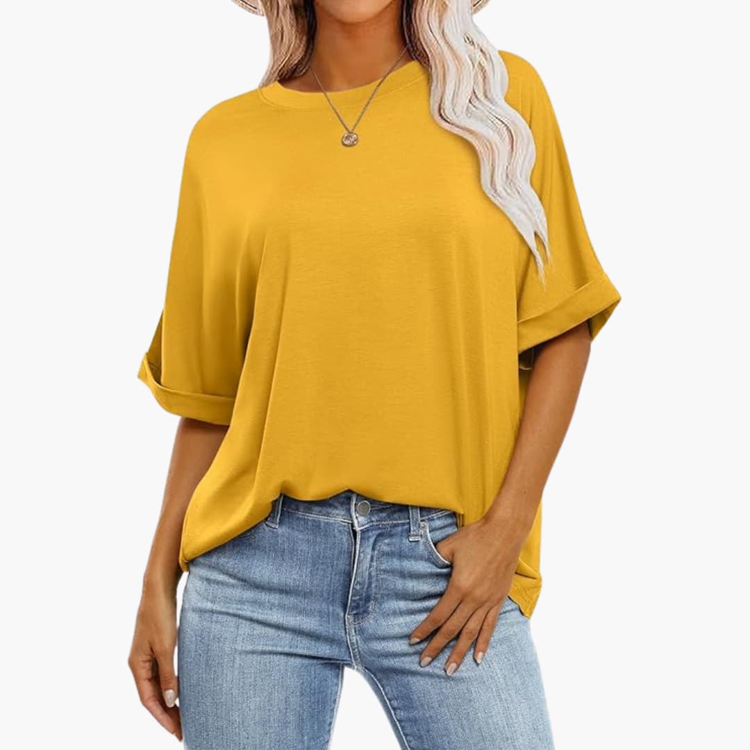 Damen Oversize T-Shirt mit Rundhalsausschnitt und kurzen Ärmeln