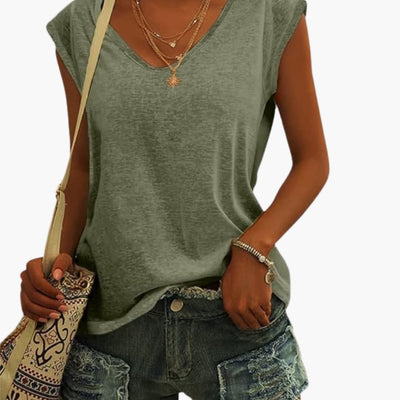 Damen V-Ausschnitt Top mit Cap-Ärmeln und Stretchmaterial