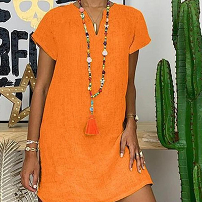 V-Ausschnitt Leinenkleid für Damen