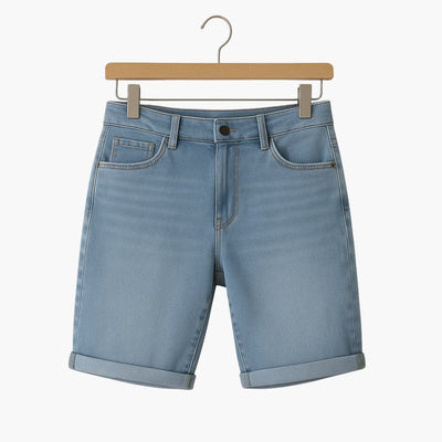 Herren Sommer Bermuda Shorts aus Denim mit Umschlag und Reißverschluss