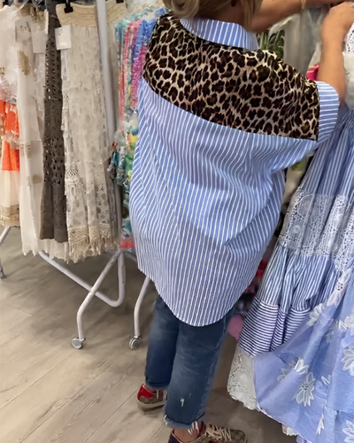 Gestreifter Revers Leopardenmuster Hemd