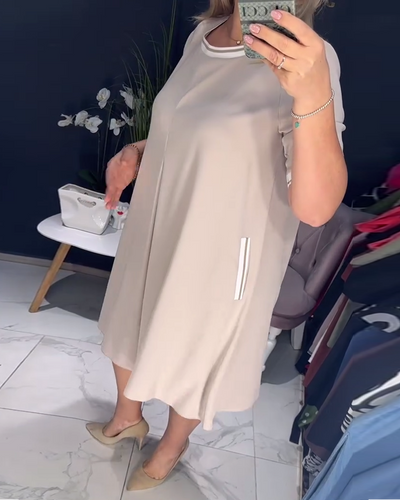 Kleid lässig elegant Rundhals Tasche