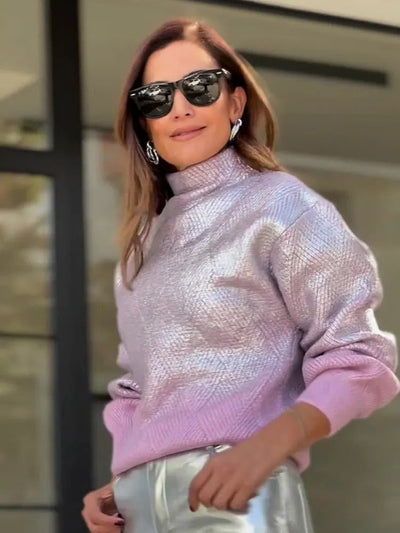 Glänzender Rollkragenpullover für Damen