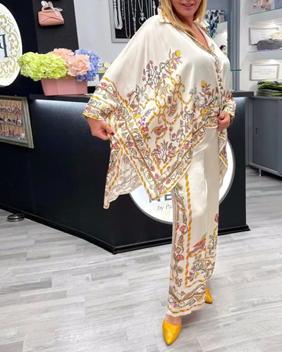 Anzug Modische Fledermausärmel Druck Weites Bein