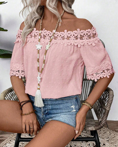 Bluse Ein-Schulter Spitze 3D-Blume