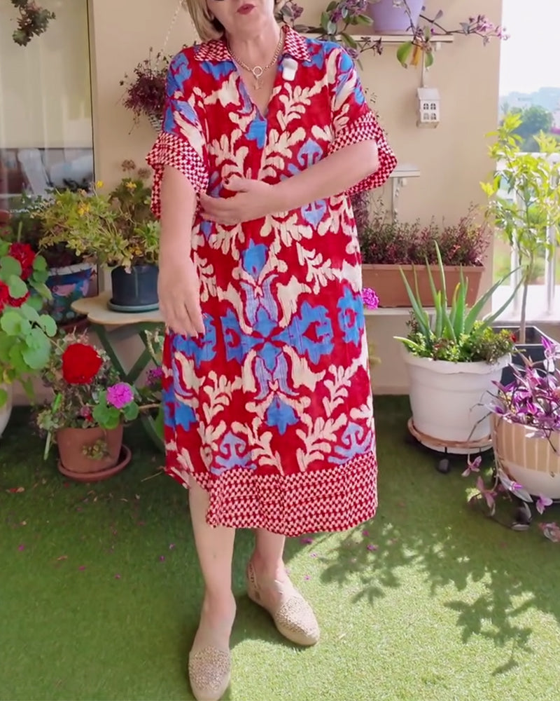 Kleid Mode Revers Gedruckt Locker