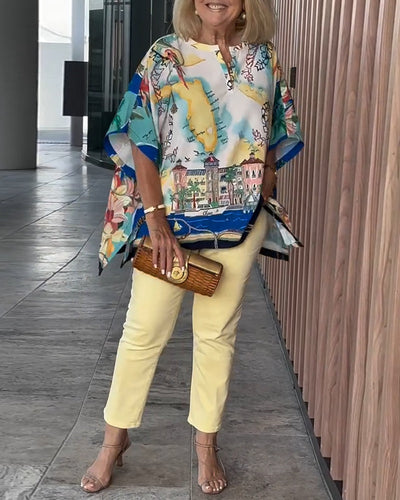 Bluse Fledermausärmel Druck