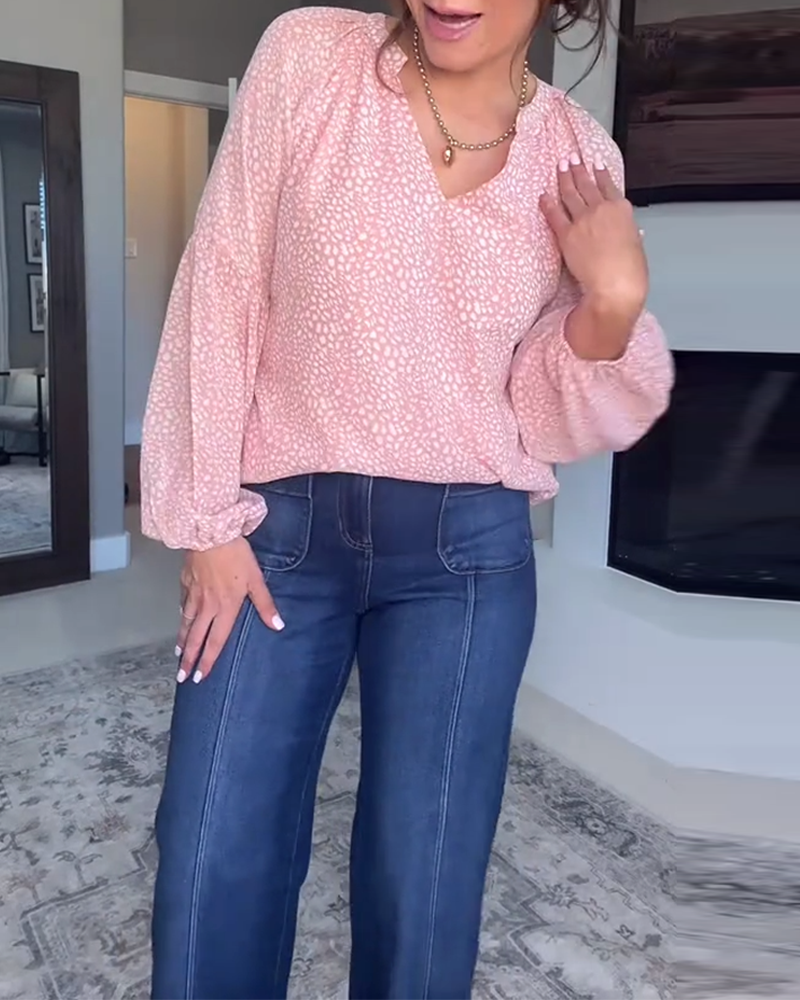 Bluse Bedruckt Laternenärmel Langarm