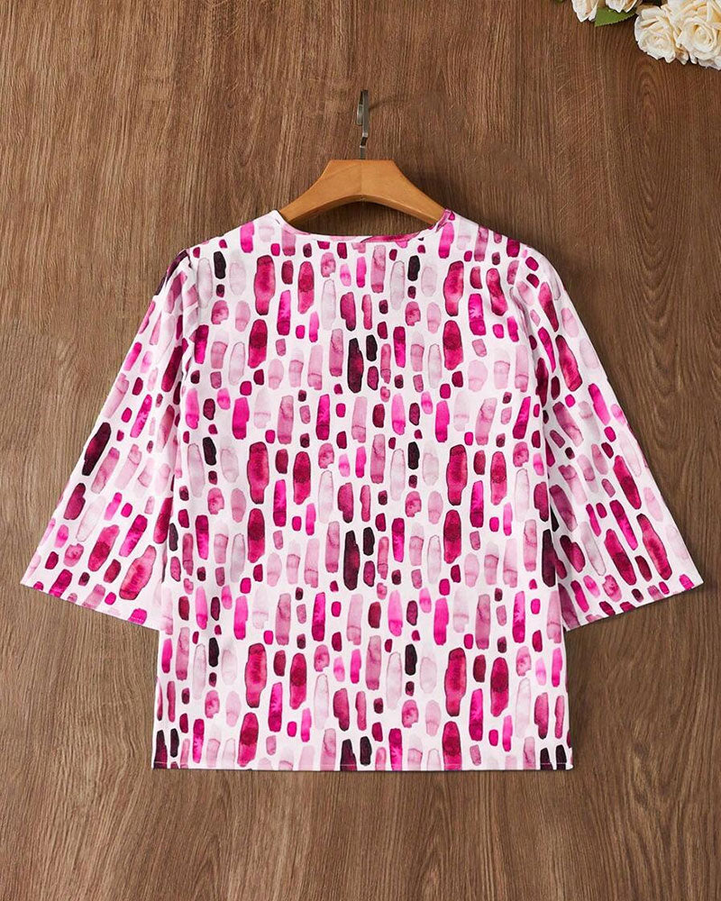 T-Shirt lässig bedruckt locker V-Ausschnitt