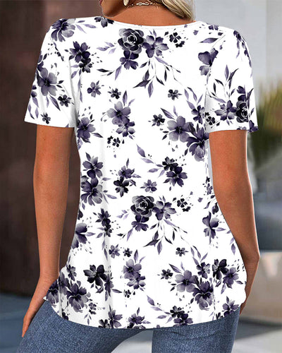 Bluse Rundhals Plissiert Bedruckt