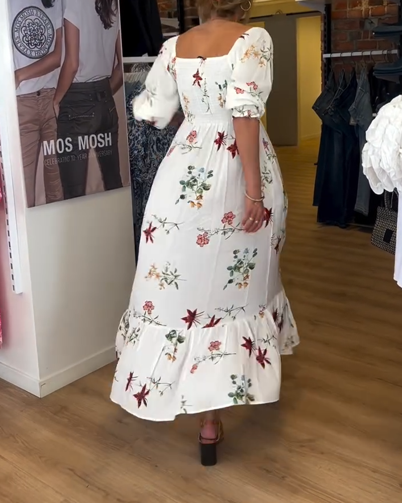 Kleid Weiter Kragen Gedruckt