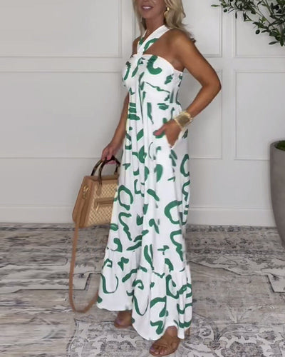 Kleid Neckholder Bedruckt Rückenfrei Sexy