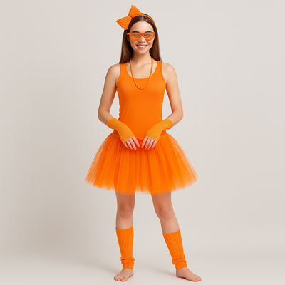 80er Jahre Damen Kostümset – Retro 6-teiliges Outfit für Party & Halloween