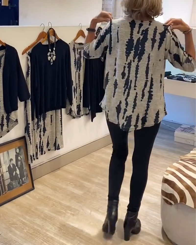 Bluse Dreiviertelarm Locker Bedruckt