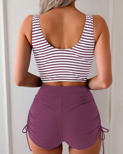 Bikini Gestreift Schnürung Mode Zweiteiler