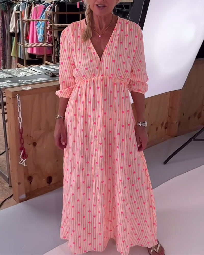 Kleid Elegant V-Ausschnitt Herzmuster