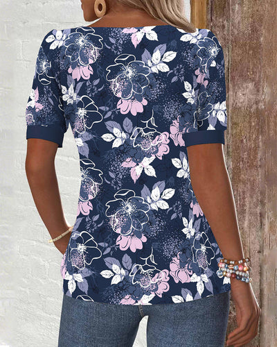 Bluse Off-Shoulder Kurzärmlig Bedruckt