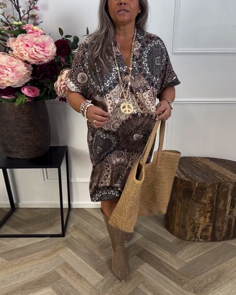 Kleid V-Ausschnitt Druck Kurzärmlig