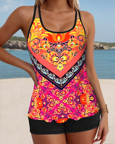 Tankini Ärmellos Bedruckt Zweiteilig