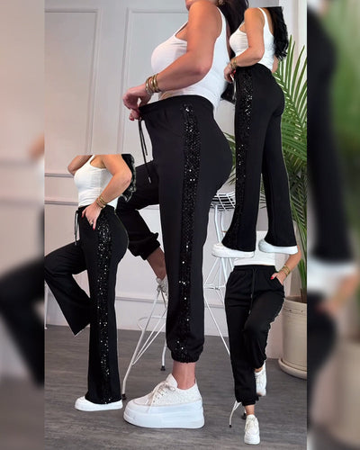 Hose mit Kordelzug Pailletten Track