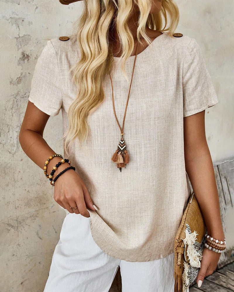 T-Shirt Rundhals Baumwolle Und Leinen Kurzärmlig