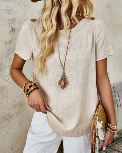 T-Shirt Rundhals Baumwolle Und Leinen Kurzärmlig