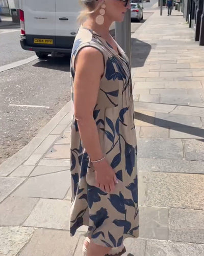 Kleid V-Ausschnitt Ärmellos Bedruckt