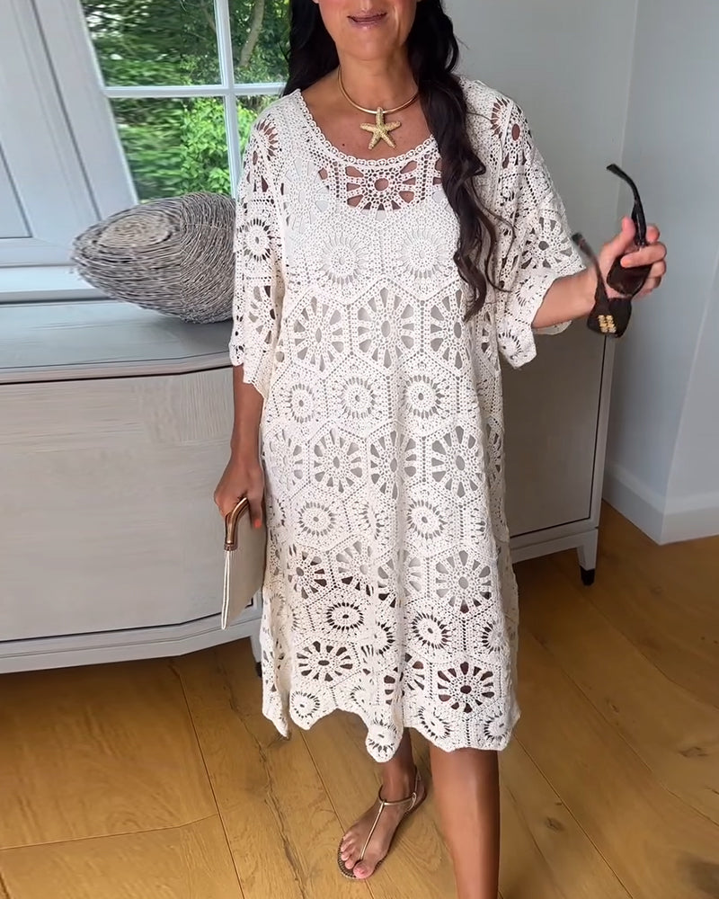 Kleid Aus Baumwolle Mit Lochmuster Und Halblangen Ärmeln