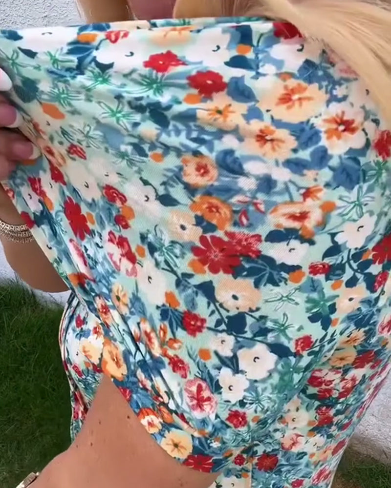 Bluse kurzarm blumenmuster plissiert