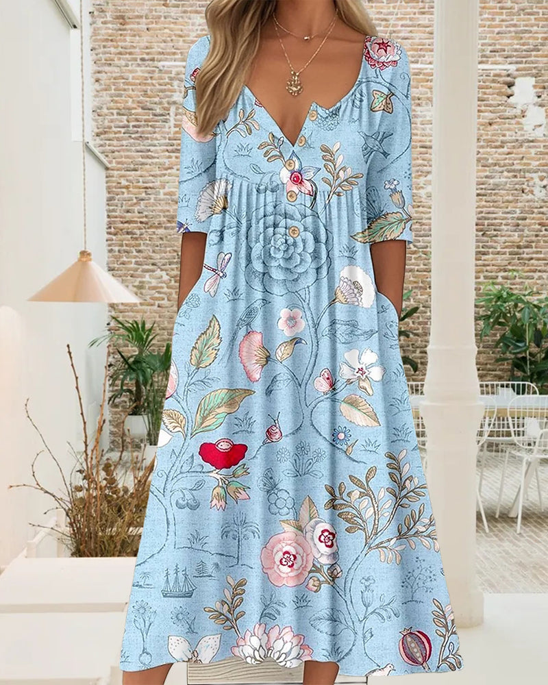 Kleid Halbärmel Gedruckt Plissiert A-Linie