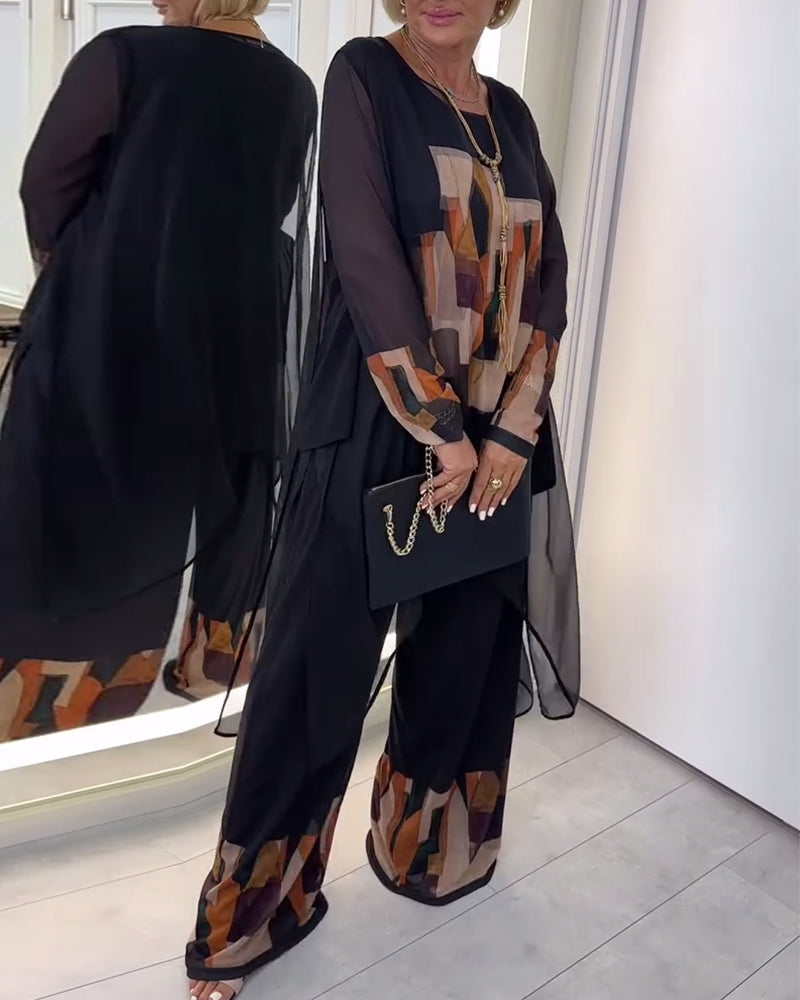 Anzug elegant langärmlig bedruckt mit weitem Bein