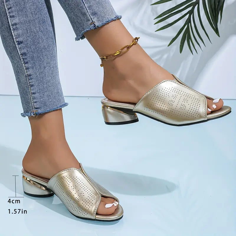 Heidi-Mode | Perforierte Peep-Toe Schuhe Mit Blockabsatz