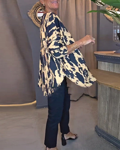 Bluse Rundhalsausschnitt Bedruckt Schlitz