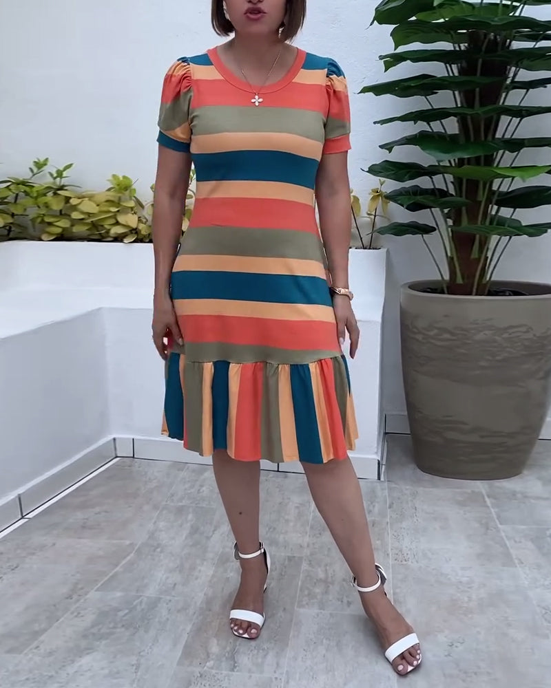 Kleid lässig Kurzarm gestreift