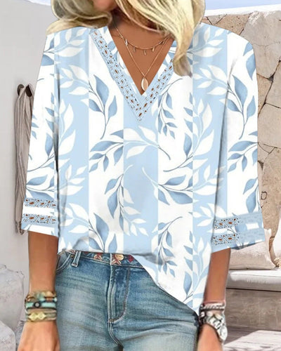Bluse V-Ausschnitt Gedruckt Dreiviertelarm