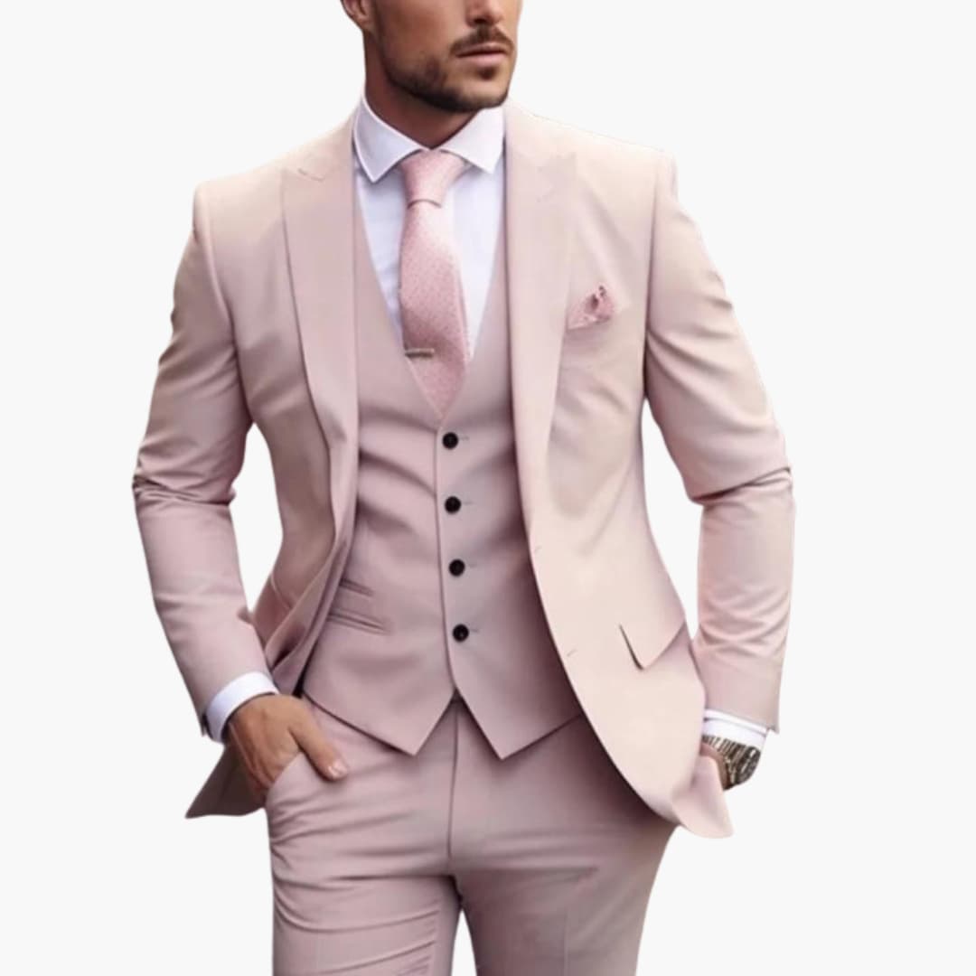 Dreiteiliger Herrenanzug mit maßgeschneidertem Blazer mit langen Ärmeln