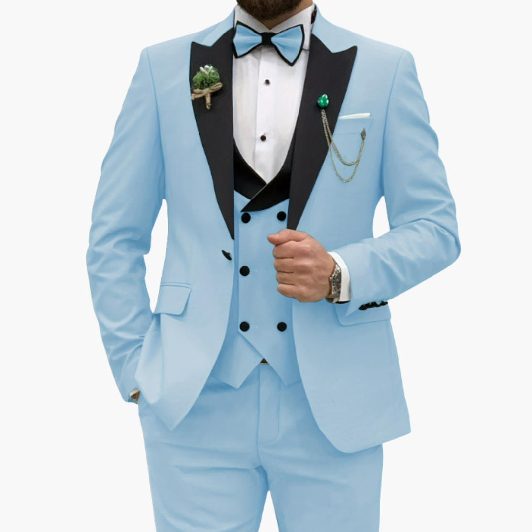 Herren Anzug dreiteilig mit Slim Fit und Kontrastrevers