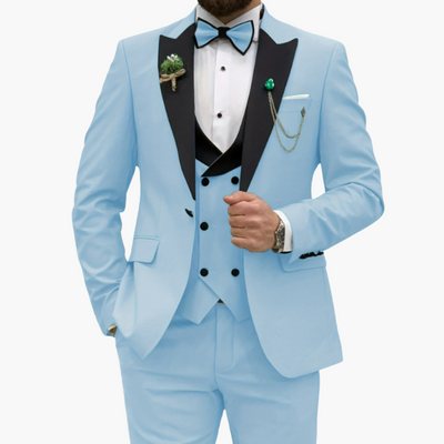 Herren Anzug dreiteilig mit Slim Fit und Kontrastrevers