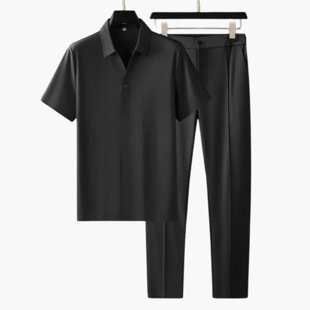 Herren Sommer-Zweiteiler mit Kurzarmhemd und Slim-Fit-Hose