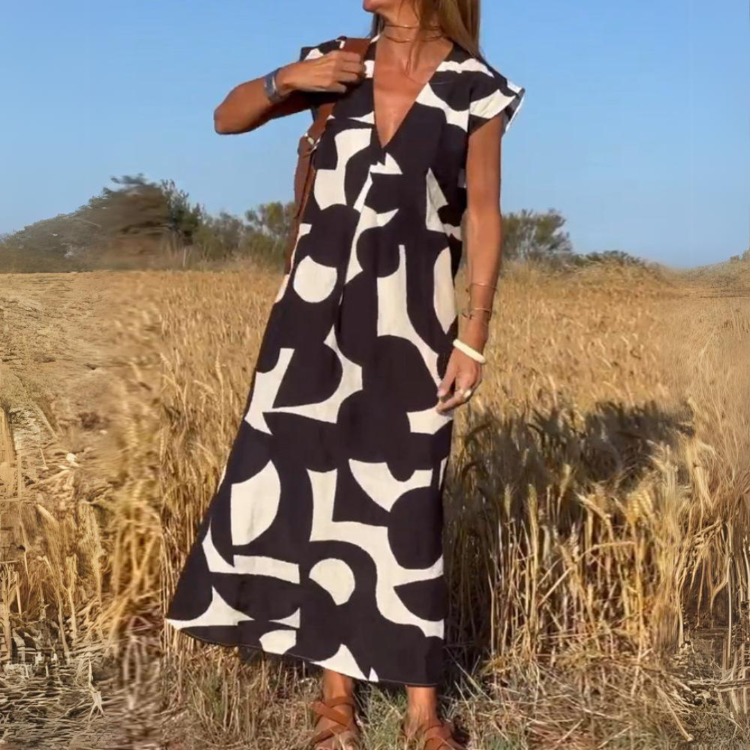 ELENA | BEDRUCKTES KLEID MIT V-AUSSCHNITT