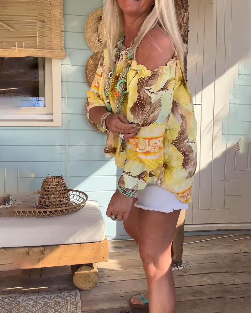 Bluse Off-Shoulder Resort-Print