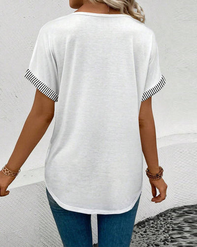 Bluse V-Ausschnitt Gestreift Kontrast Lässig