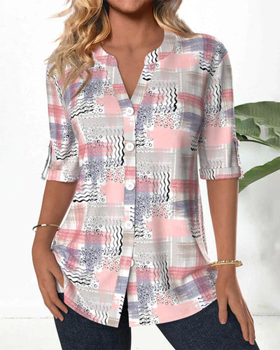 Bluse Halbärmlig Digital Bedruckt Casual