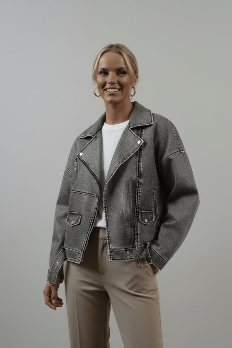 Saskia | Oversize Bikerjacke Kunstleder