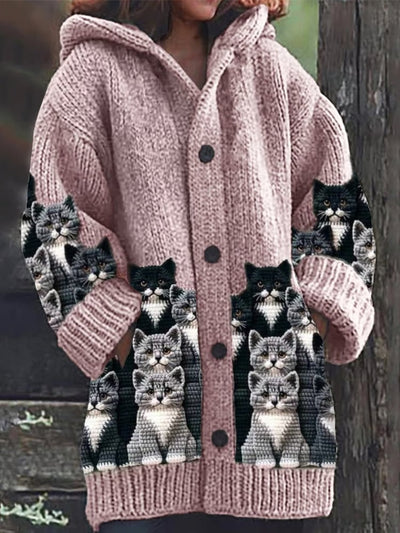 Strickjacke mit Katzenmotiv für Frauen