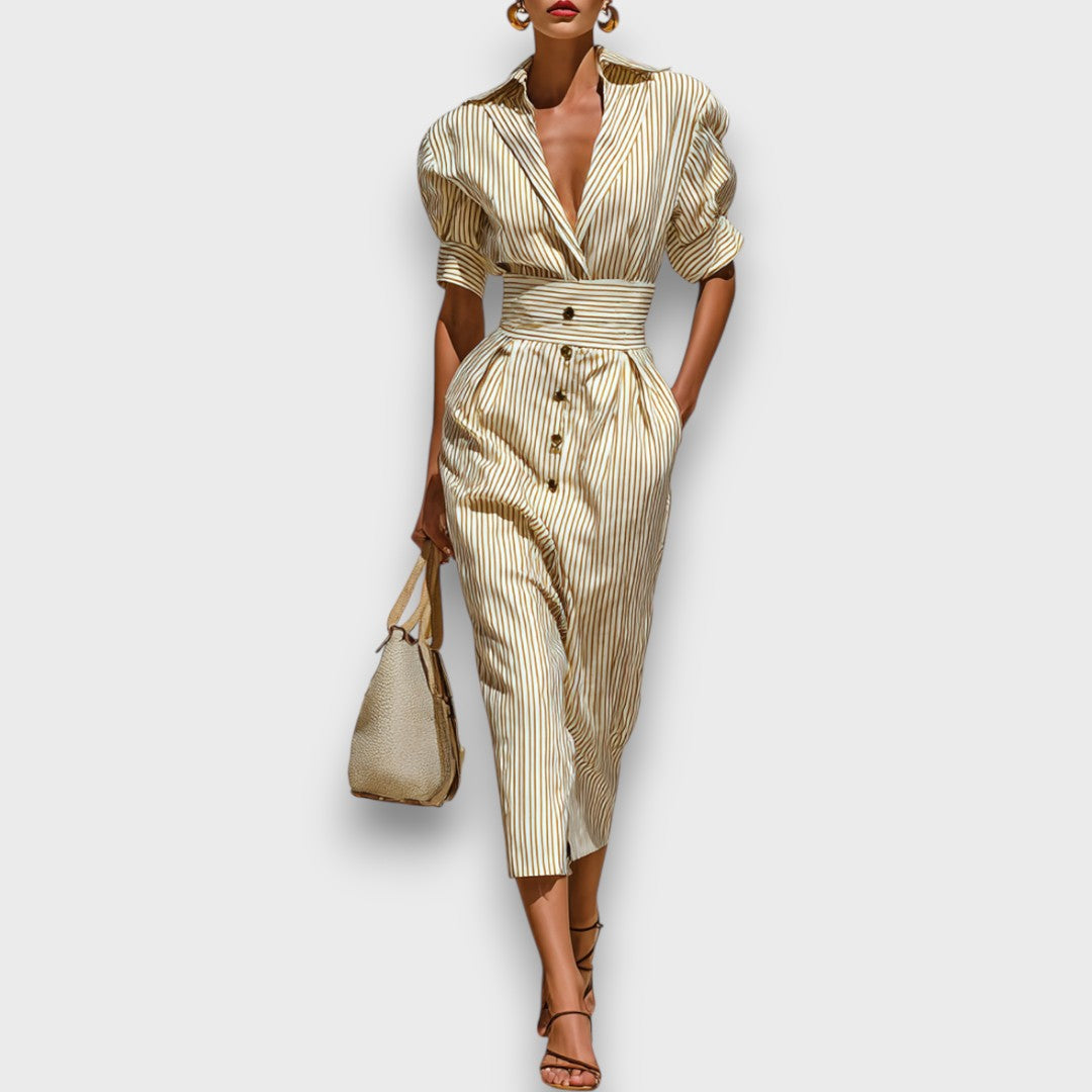 Marivelle – Gestreiftes Midi-Kleid mit Kragen