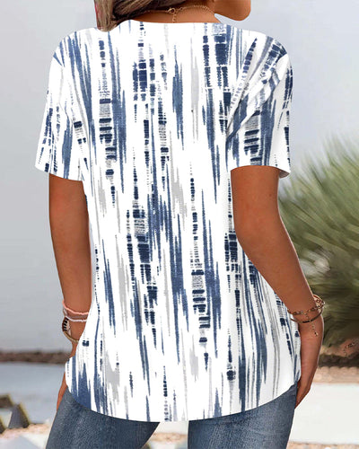 Bluse Bedruckt Mode Durchbrochen Kurzarm