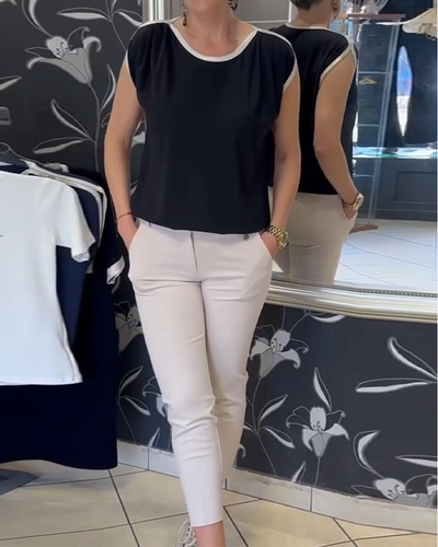 Bluse Kontrastfarbe Ärmellos